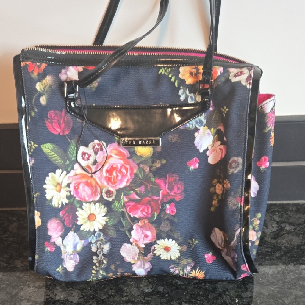 TED BAKER Floral Black Tote Bag. NEW never Been Used